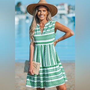 Cupshe Green and White Geometric Mini Dress size m NWT